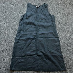 J Jill Dress Womens Medium Black 100 Linen Pocket Pullover Wide Strap Lagenlook